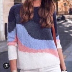 SEZANE Winnie Jumper Sweater Size Medium Mohair Pink Blue White